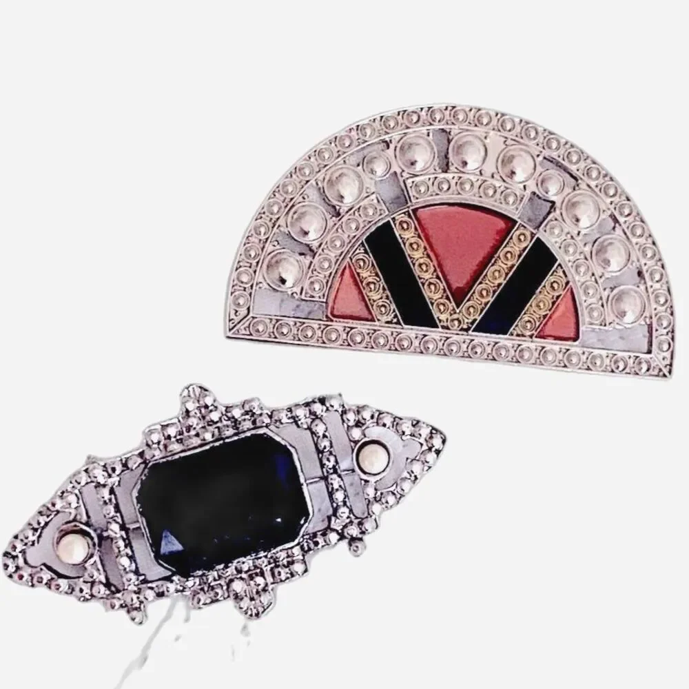 VINTAGE Art Deco Brooch Pin Lapel Silver Onyx Enamel Retro 20s 30s 40s Set (2pc)